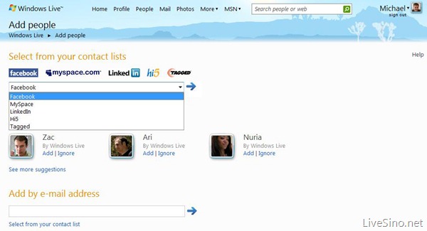 Windows Live 还将支持从 MySpace, Hi5, 和 Tagged 中导入联系人
