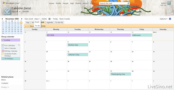 Windows Live Calendar 已经支持群日历 Groups Calendar