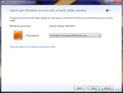 新版 Windows Live Family Safety 已经可以匹配 Windows 帐户与对应 Family Safety 中的成员