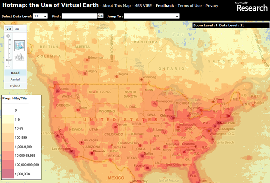 微软公开了基于 Virtual Earth 的热点地图