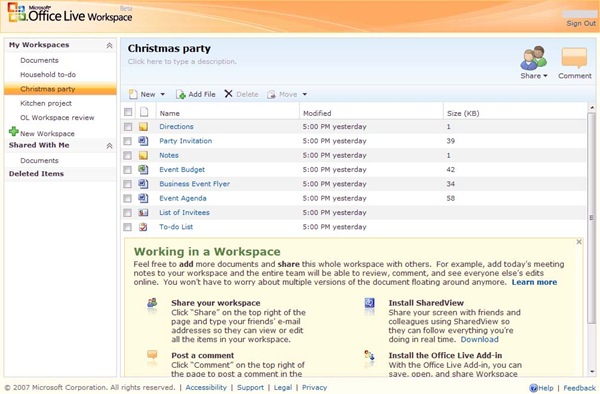 Paul Thurrott 发布了 Office Live Workspace 评测和截图