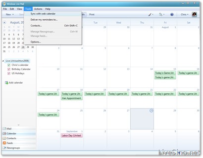 Windows Live Mail Wave3 与 Calendar 整合界面截图