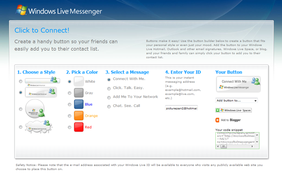创建 Windows Live Messenger 按钮