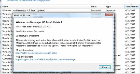 Windows Live Messenger 8.5 Beta 通过 Windows Update 更新