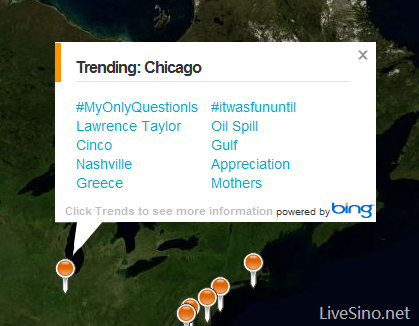 Mashable 网站采用 Bing 站内搜索，并增加 Bing Maps Twitter 话题趋势