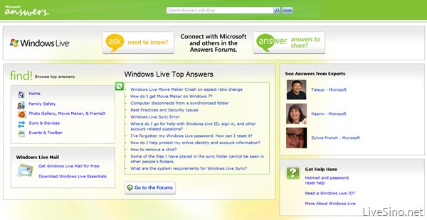 Microsoft Answers 论坛开设 Windows Live 专区