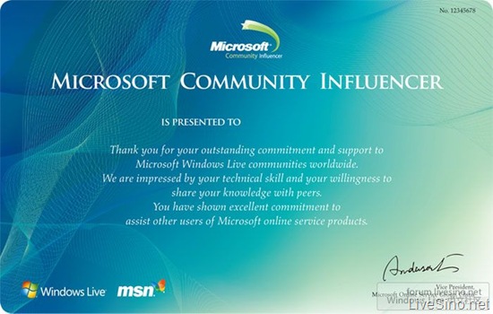 新版 Microsoft Community Influencer 证书设计稿公布