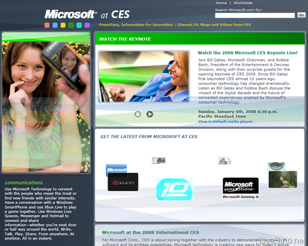 Microsoft at CES 站点，以及在线视频