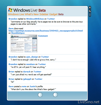 Windows Live What’s New Sidebar Gadget 下载