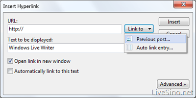 Windows Live Writer 快速链接至旧文，及自动链接功能