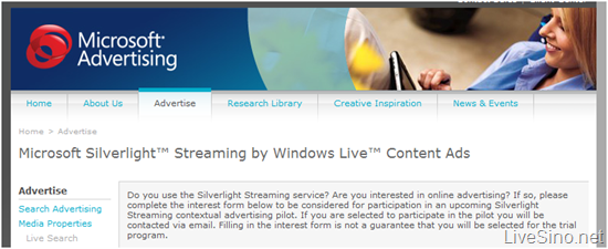 Silverlight Streaming 广告测试项目已经开始