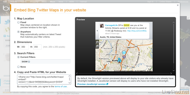必应地图更新：支持将 Bing Twitter 地图嵌入至博客、网站