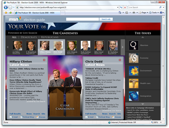 MSN 美国 08 年选举站使用 Silverlight