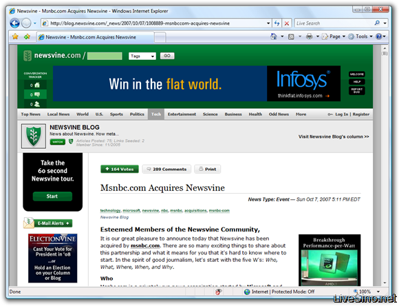 Newsvine - Msnbc.com Acquires Newsvine - Windows Internet Explorer