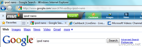 MSN Toolbar 新增 Live Search Cashback 提醒功能