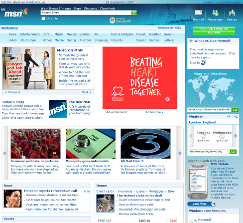 MSN 英国推出了重新设计的网站主页