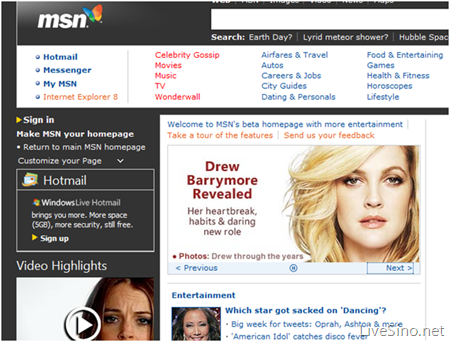 MSN 推出新选项，测试娱乐主题焦点主页