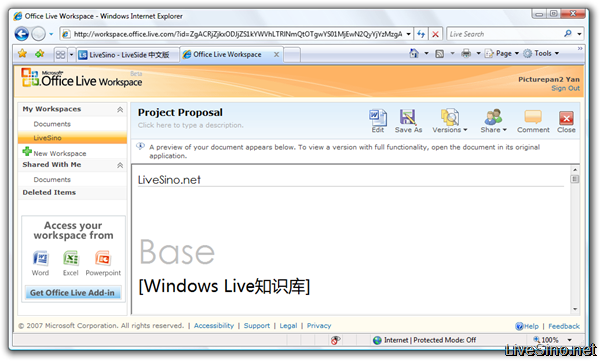 Office Live Workspace - Windows Internet Explorer