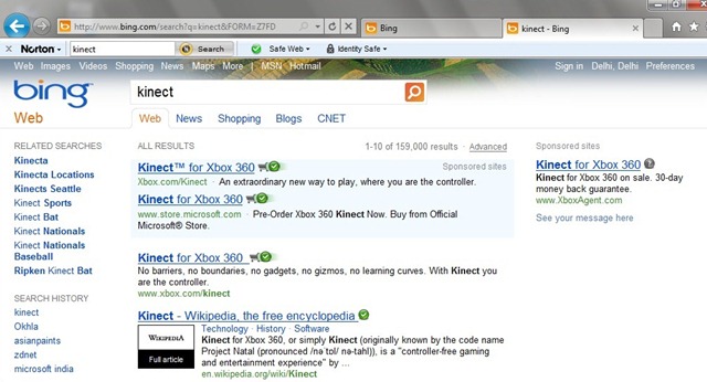 Bing 测试“合作伙伴”搜索结果标签卡