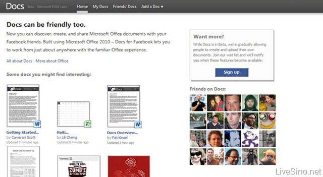 微软未来社会化体验研究室为 Facebook 推出在线 Office – Docs.com