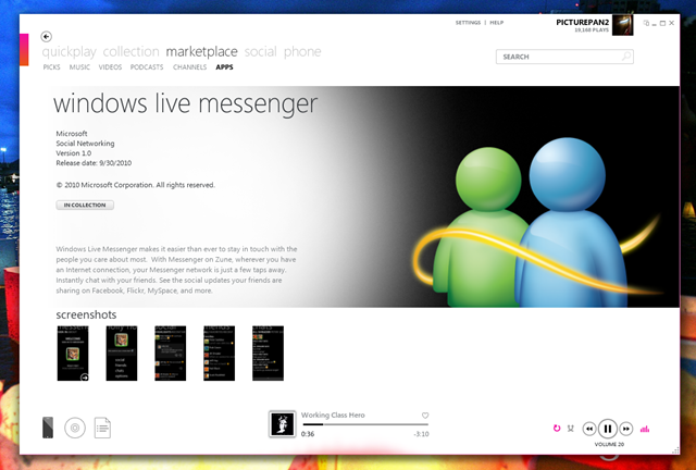 Messenger for Zune 发布，官方 Metro UI 界面的 Messenger