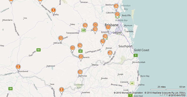 NineMSN 通过 Bing Maps 跟踪昆士兰洪水受灾地区