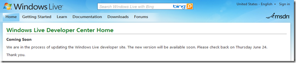 新 Windows Live 开发者中心，明天上线