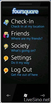 Windows Phone 7 系列的 Foursquare 应用预览