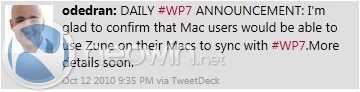 微软确认 Zune for Mac 软件今年末发布？