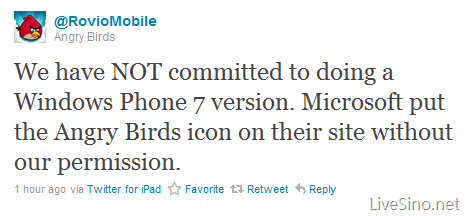 愤怒的小鸟将登陆 Windows Phone 7 平台？事实并非如此