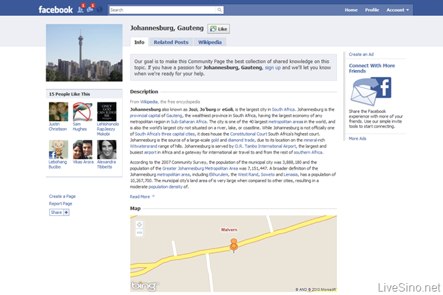 Facebook 推出社区页面，并整合了 Bing Maps