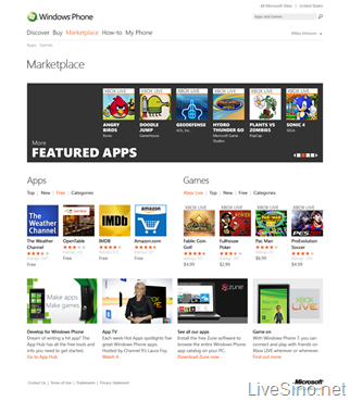 Web 版 Windows Phone Marketplace（应用商店）将随芒果更新同步上线