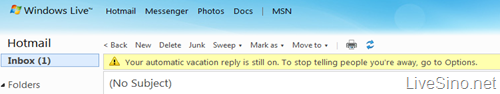 微软临时关闭 Windows Live Hotmail 假期答复功能