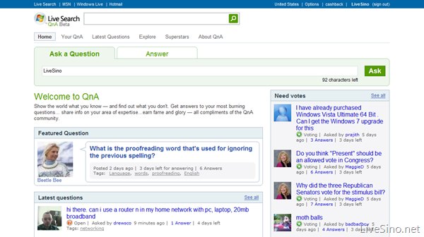 Live Search QnA 问答服务归入 MSN 平台
