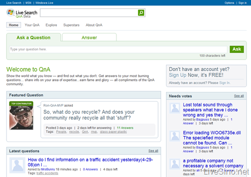 Live Search 改变: 已经整合新版 QnA 搜索