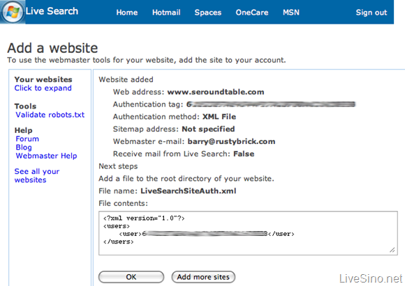 Live Search Webmaster Portal 预览
