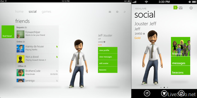微软推出 Metro 界面 iOS 通用应用: My Xbox LIVE