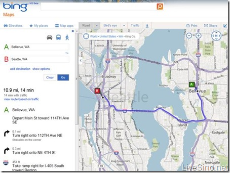 Bing Maps 新增短网址和社交分享，并简化路线功能