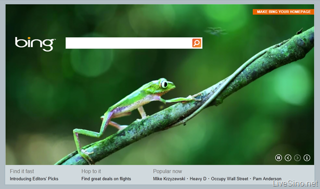 今日 Bing 多国首页采用基于 HTML 5 的动画背景