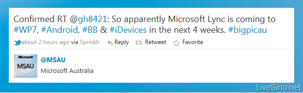 确认：Microsoft Lync 移动应用将在接下来 4 周内发布