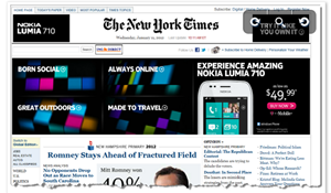纽约时报网站上已经刊登了巨幅 Nokia Lumia 710 广告