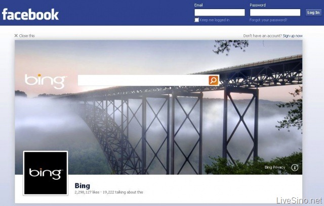 Facebook 登出页出现巨型 Bing 广告