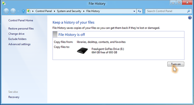 文档保护新方式，Windows 8 备份特性 File History