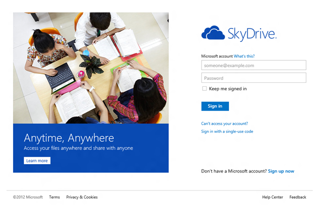 Metro 版 SkyDrive 和 Hotmail 登录页面和微软帐户服务推出