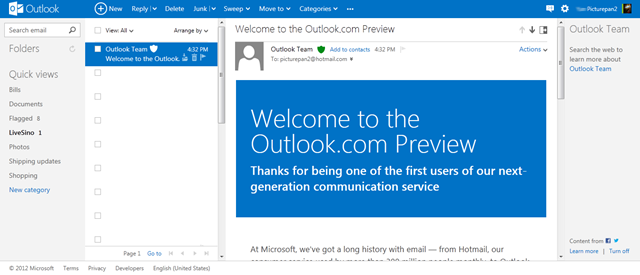 Hotmail 继任者 Outlook.com 预览体验