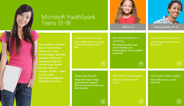 微软推出 YouthSpark 慈善项目