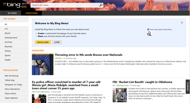 My Bing News：个性化必应新闻 Facebook 应用推出