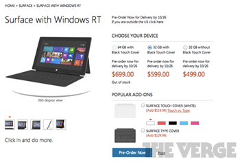 微软 Surface RT 价格揭晓，$499 起跳