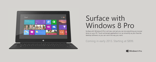 微软宣布 Surface Pro 价格：$899 起，明年 1 月上市