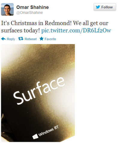 今天起，微软员工开始收到公司免费 Surface RT